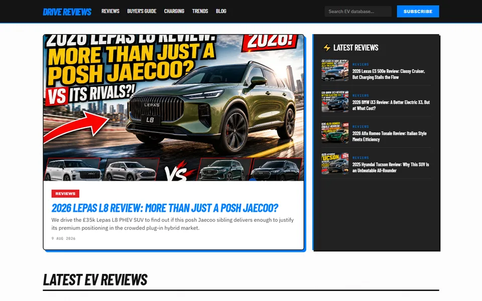 Screenshot of the Drive Reviews homepage built by eCoverBox