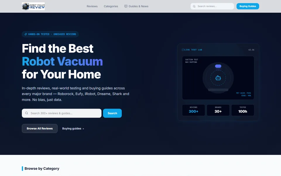 Screenshot of the RoboSpec homepage built by eCoverBox