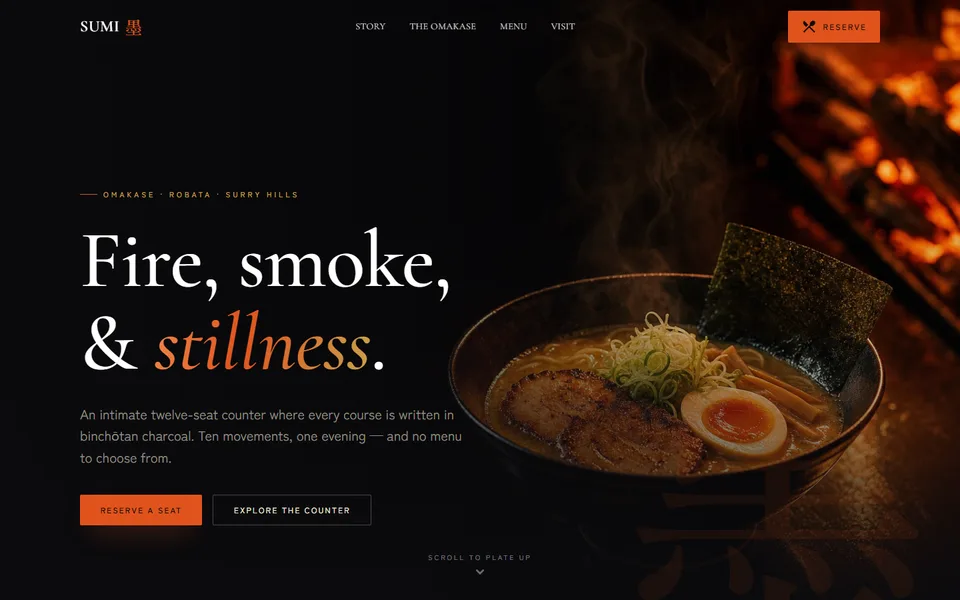 Screenshot of the SUMI Omakase homepage built by eCoverBox