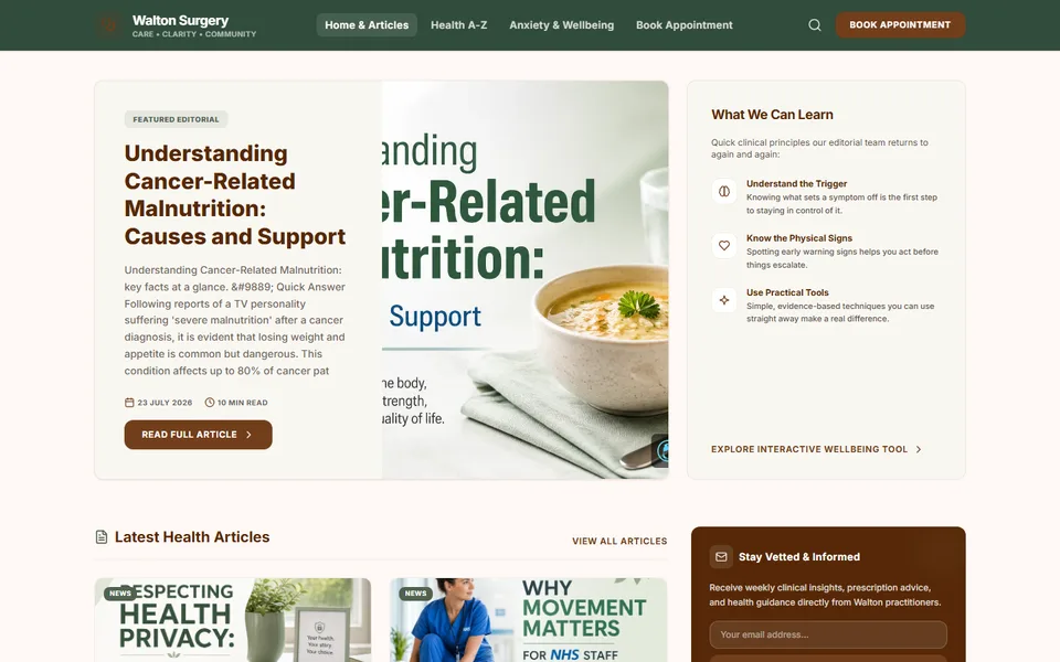 Screenshot of the Walton Surgery homepage built by eCoverBox